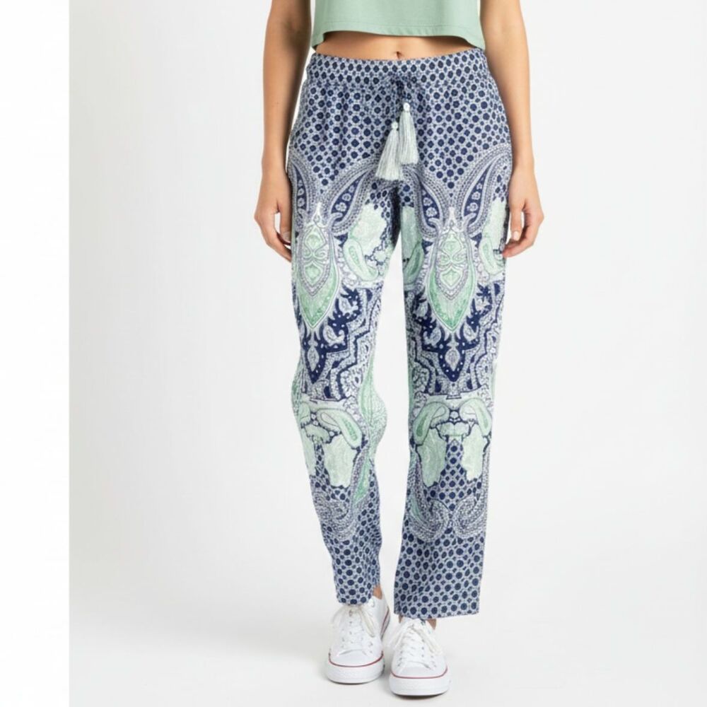 Devi Designs Blue & Green Paisley Print Cotton Pajama Sleep Bottoms S